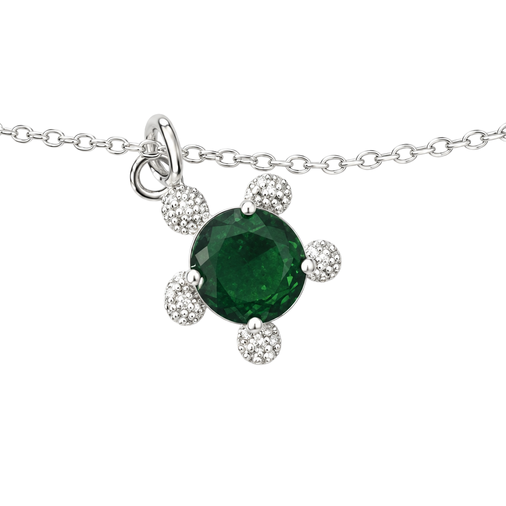 Sterling Silver Sea Turtle Necklace with Green Gemstone Shell and White Cubic 1