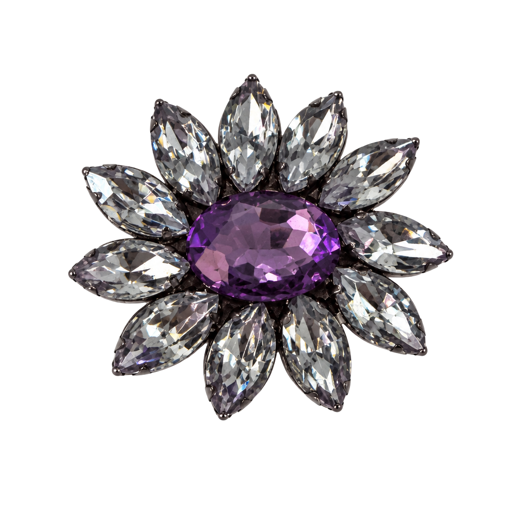 Vintage Purple Crystal Flower Rhinestone Brooch Pin 2.5"" 1