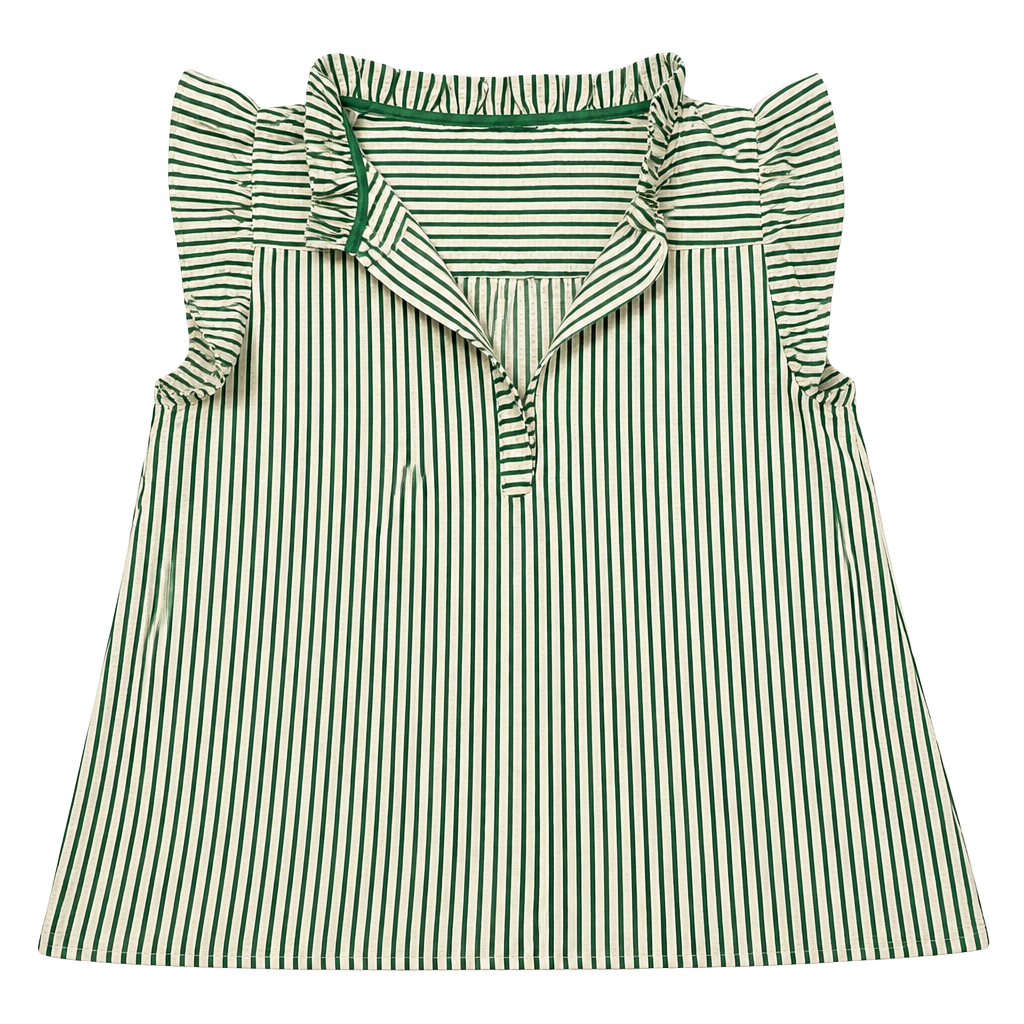 Staccato Green Striped Ruffled Sleeve Blouse 1