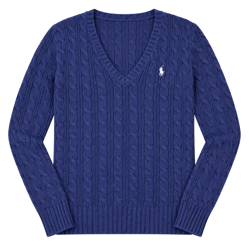 Ralph Lauren Sport Cable-Knit V-Neck Sweater Size M Blue Cotton 1