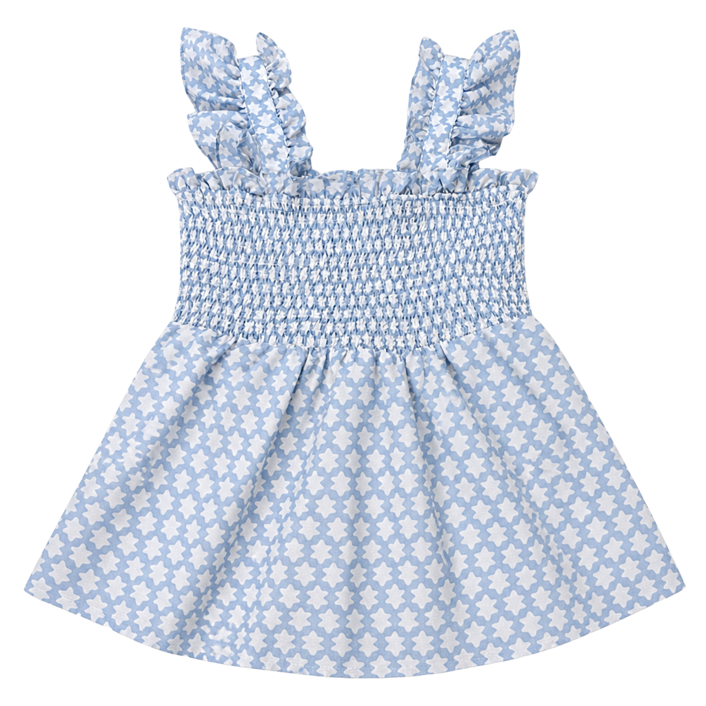 j.marie Blue and White Geometric Smocked Flutter Sleeve top 1