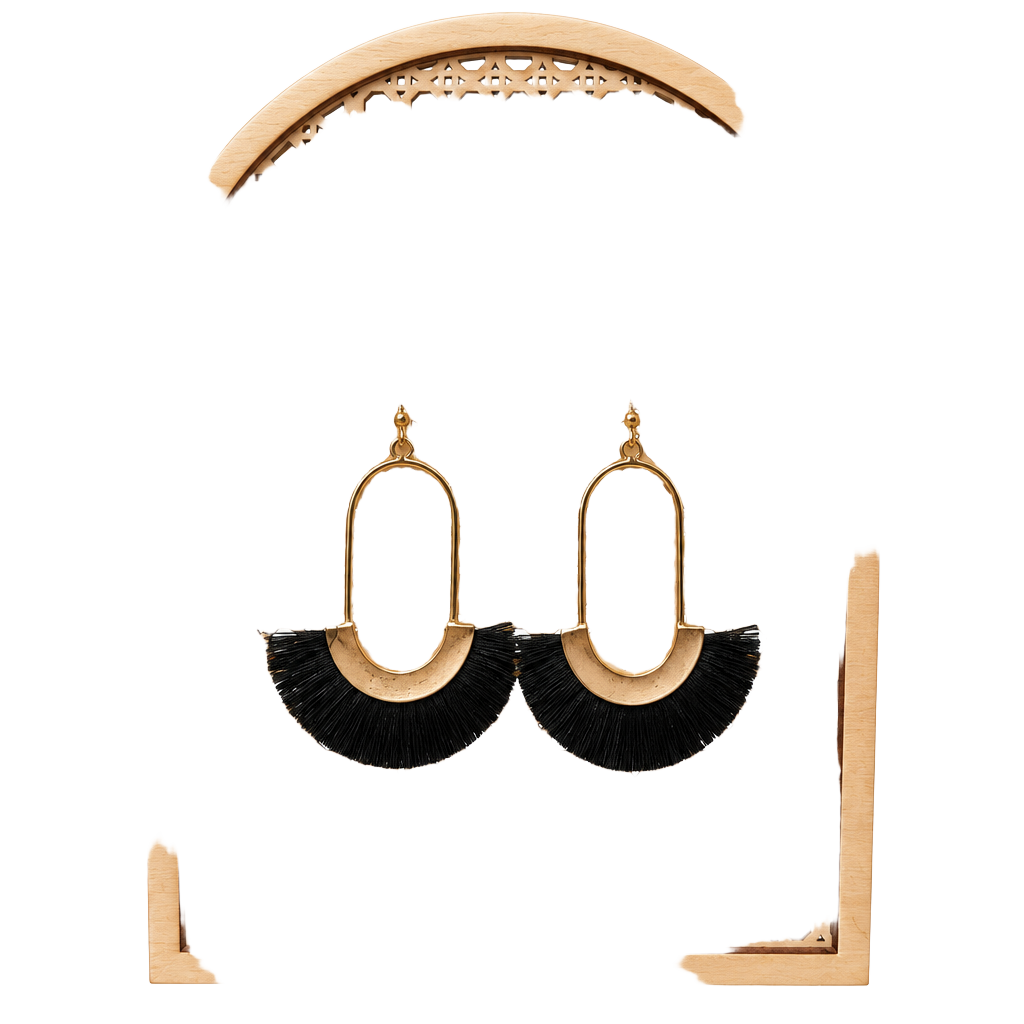 Black & Gold Tassel Hoop Earrings #0311 1