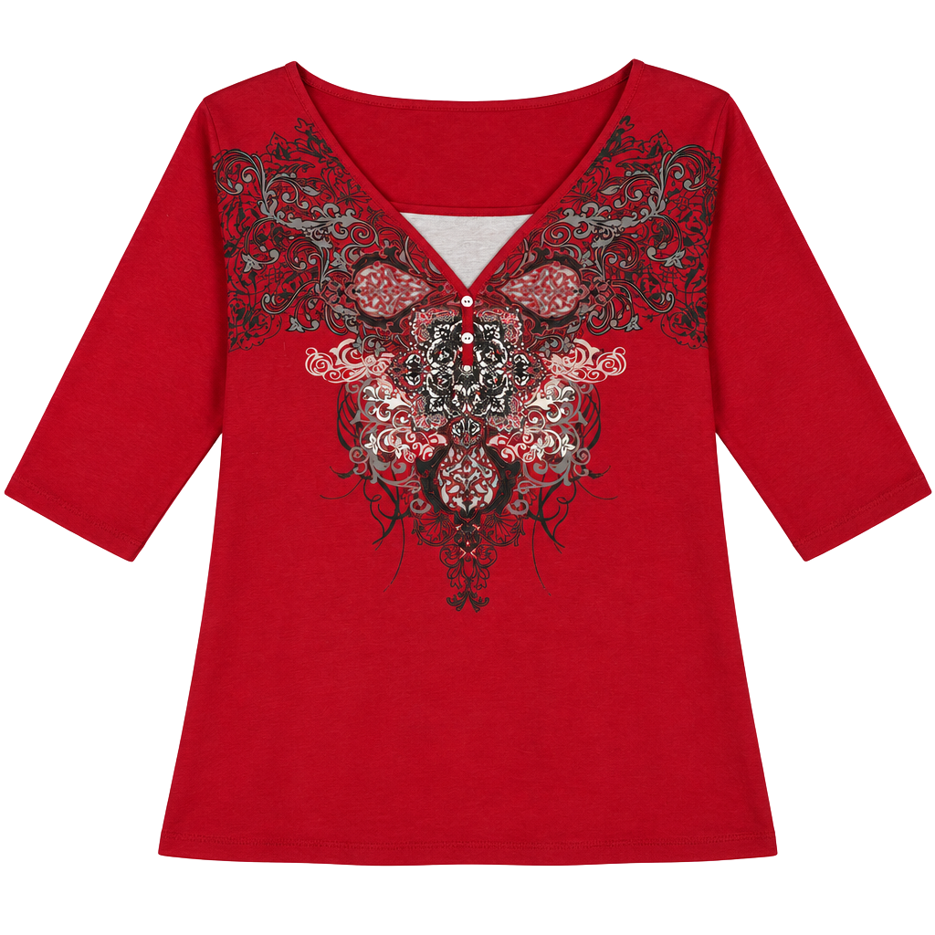 Liz & Me Sport Essentials Top Size 4X Red Graphic Print Henley Shirt 1