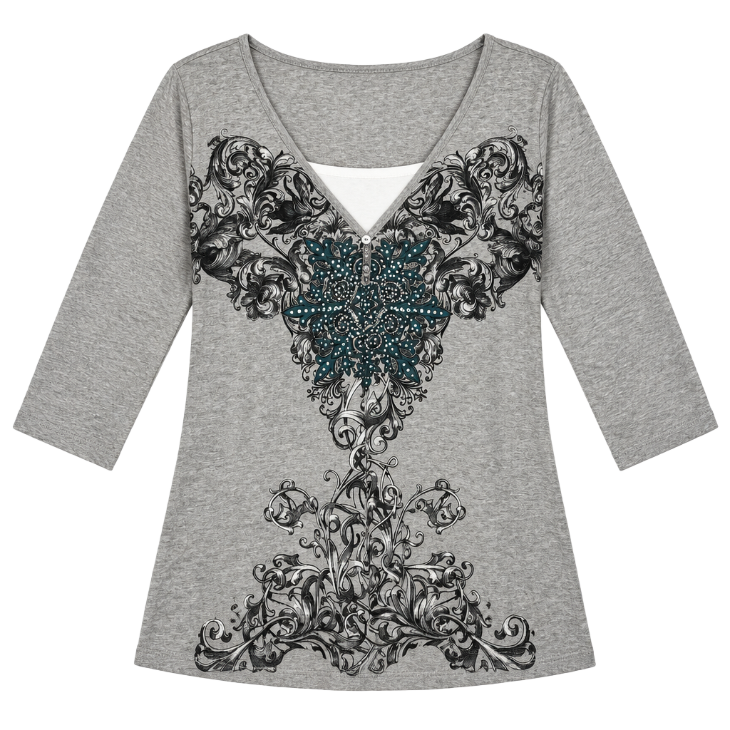 Liz Claiborne Liz & Me Embellished Scroll Print Top 4X 1