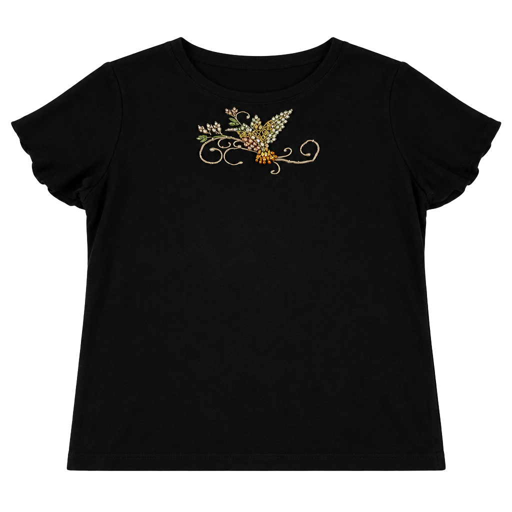 Karen Scott Beaded Hummingbird T-Shirt Size XXL Black Short Sleeve 1
