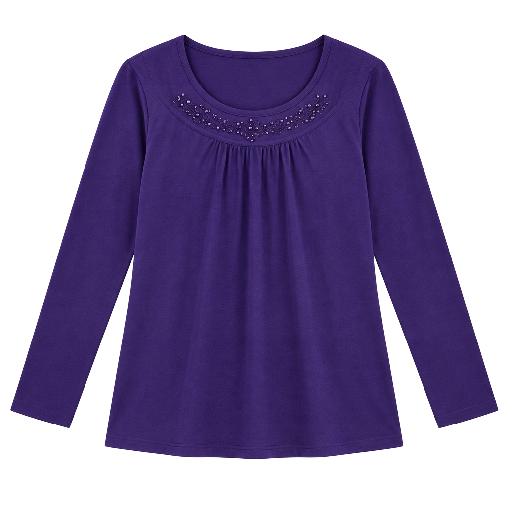 Jones New York Sport Woman Long Sleeve Top Size 1X Purple Beaded Neck 1
