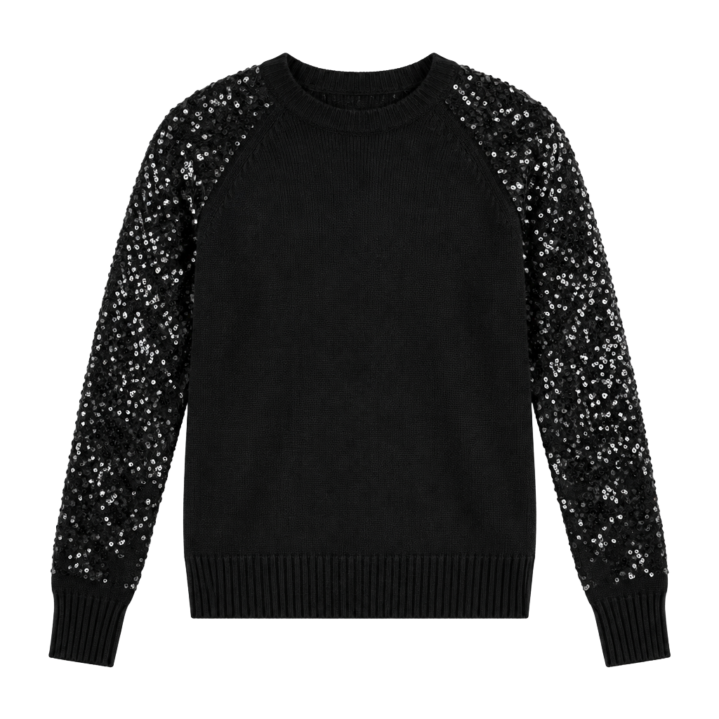 Apt. 9 Sequin Sleeve Crewneck Sweater Black 1