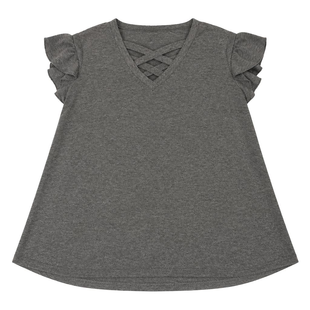 Shein Curve 2X Gray Crossover V-Neck Short Sleeve Casual T-Shirt 1