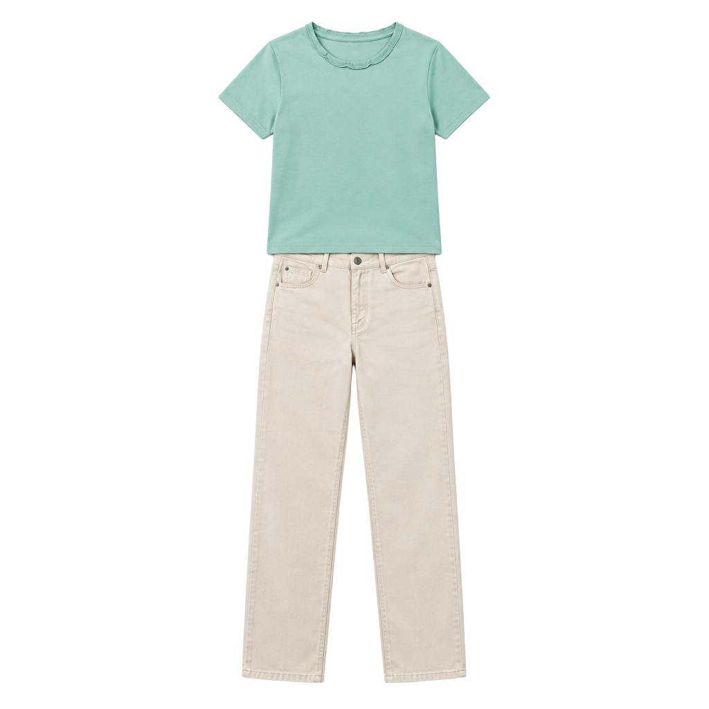 Talbots Scallop Neck T-Shirt Size L Light Blue Cotton Short Sleeve 1