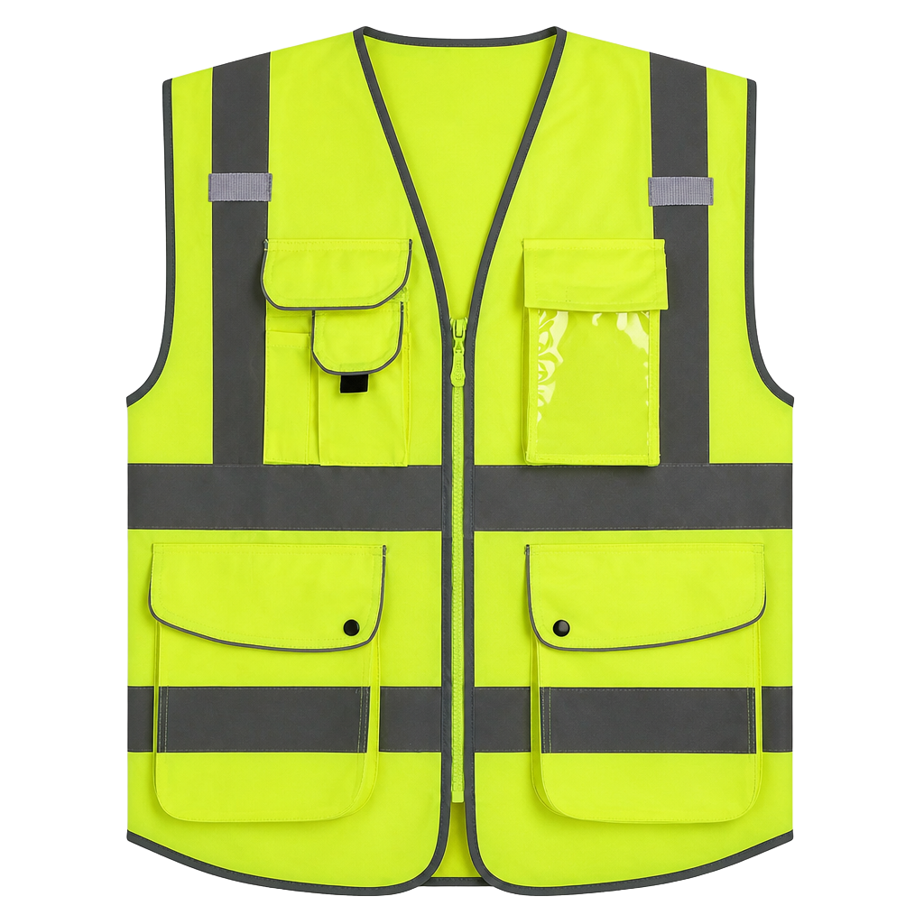 JKSafety 9 Pockets Class 2 High Visibility Zipper Front Safety Vest 1