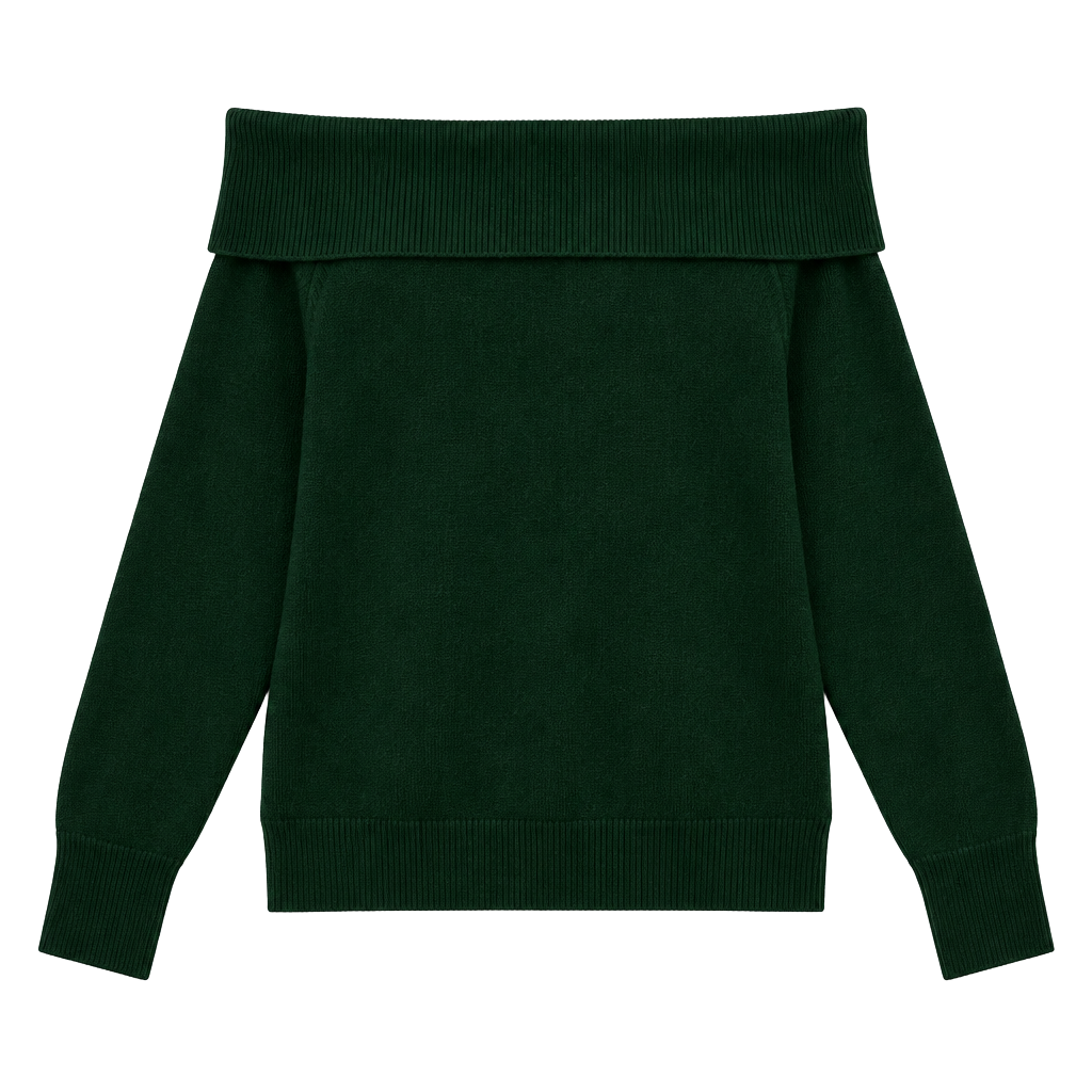 SUUKSESS Women’s Cashmere Off Shoulder Sweater Oversized Ribbed Green XS
1
