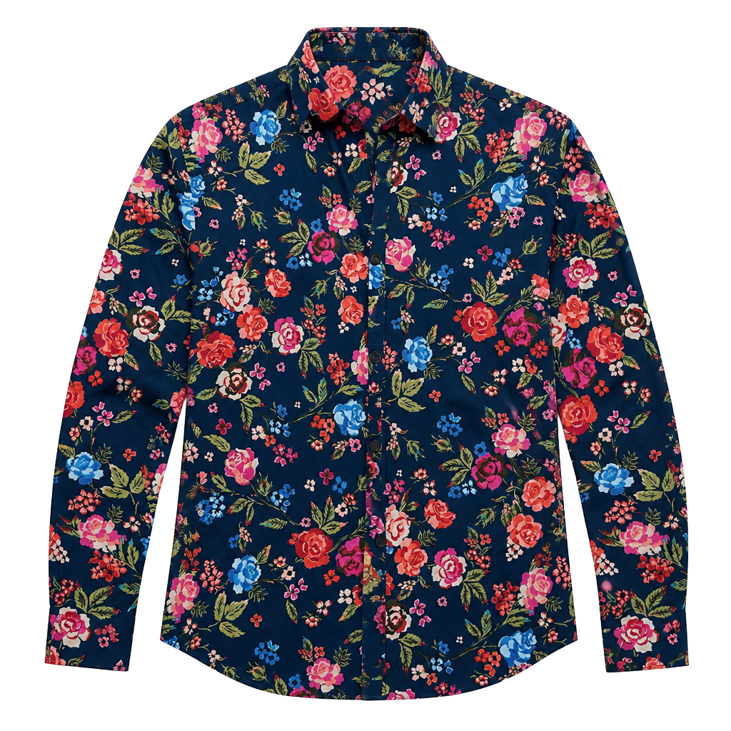 VIPWOLF Mens Floral Dress Shirt Blue Flower Long Sleeve Button Down Graphic XXL 1