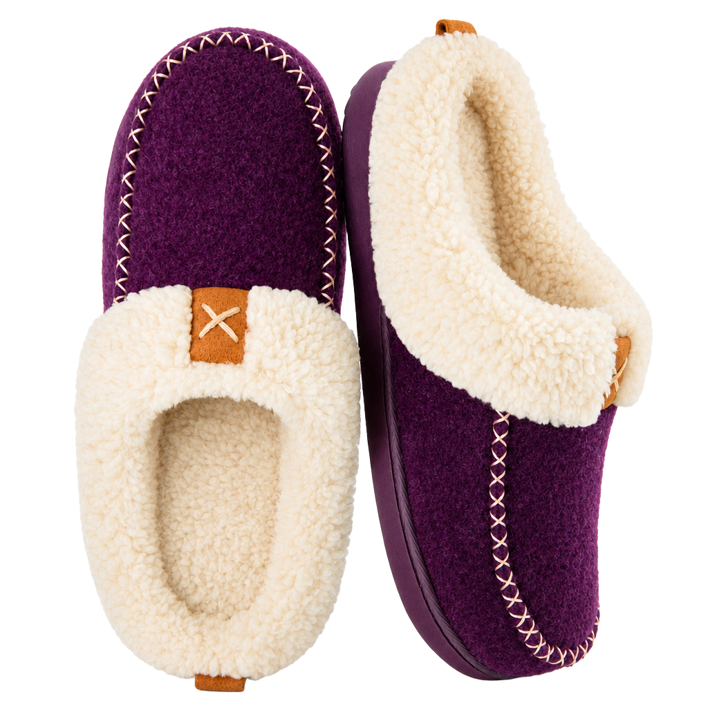 LongBay Women's Purple Faux Wool Sherpa Lined Memory Foam Moccasin Slippers 1