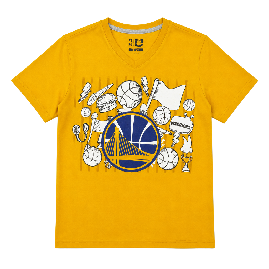 Youth L Golden State Warriors Youth Yellow Doodle Graphic Basketball T-Shirt 1