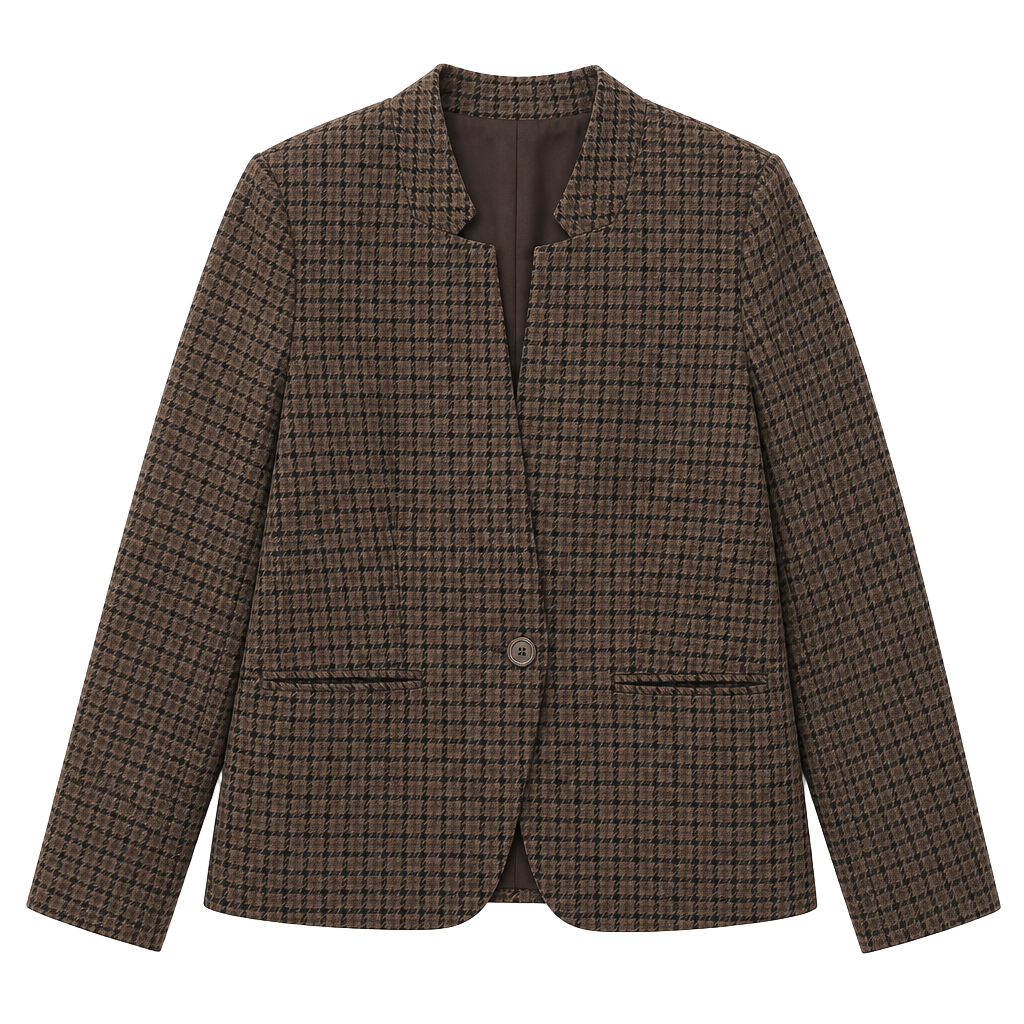Old Navy Houndstooth Blazer Size S Brown Plaid Collarless 1