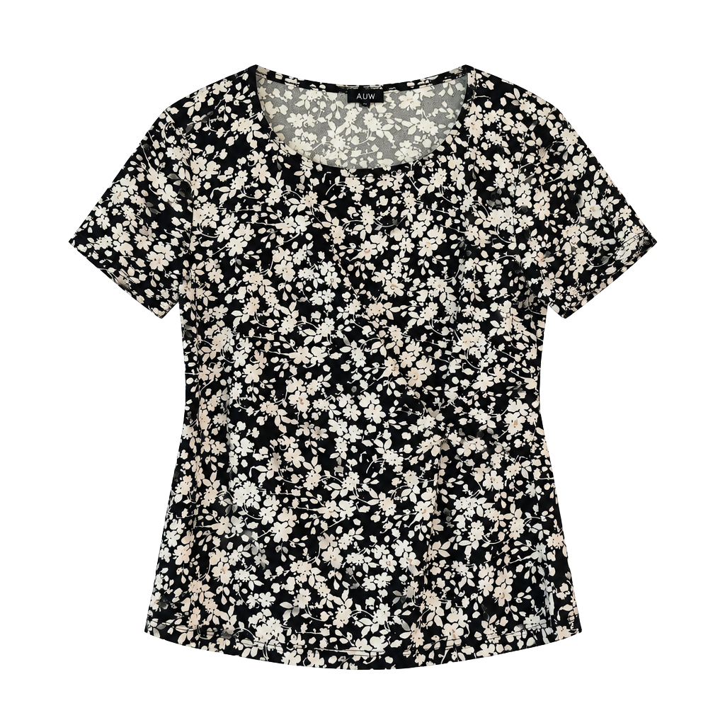 A.U.W. Black White Floral Twist Front Top Size S 1