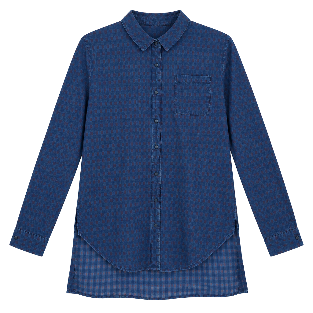 Buffalo David Bitton Long Sleeve Tunic Shirt Size S Blue Plaid Cotton 1