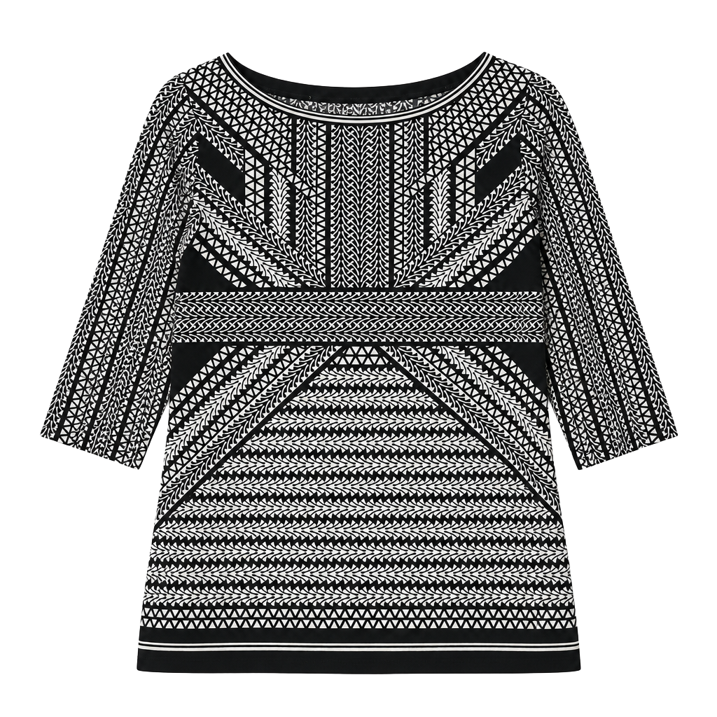 Max Studio Tunic Size XS Black White Geometric Print 3/4 Sleeve Top 1