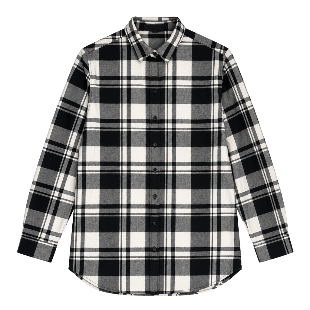 Port Authority Ladies Plaid Flannel Tunic Size S Black White Long Sleeve 1