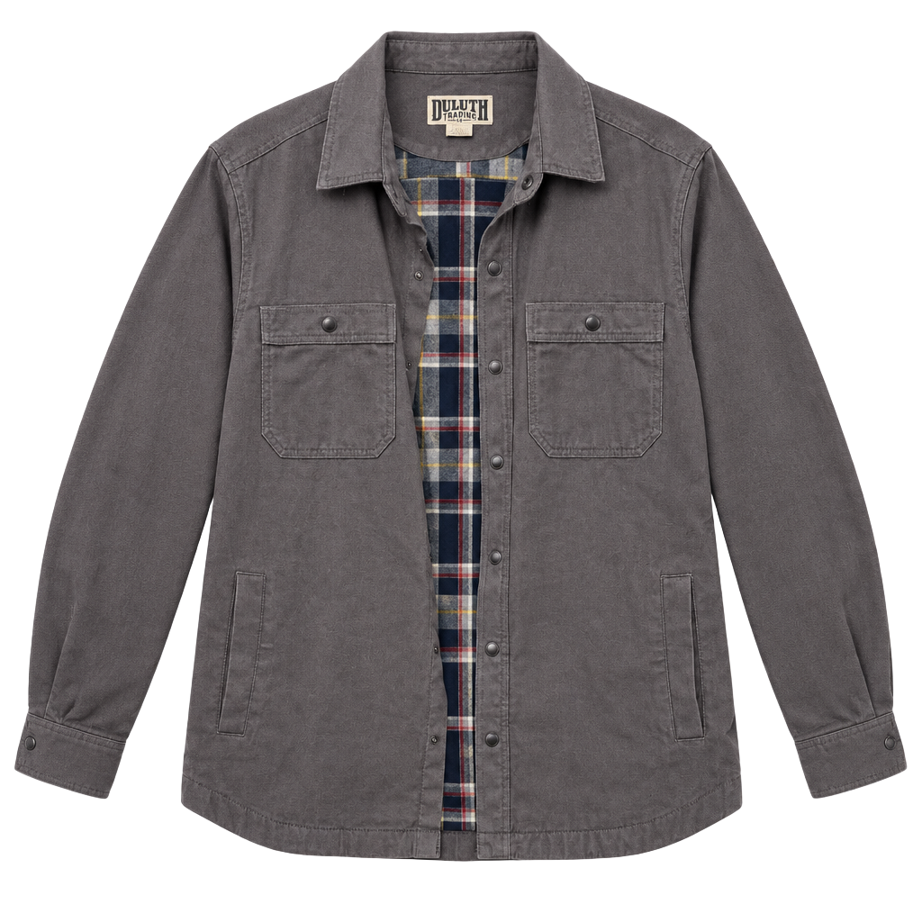 Duluth Trading Co. Flannel Lined Shirt Jacket Size L Gray Canvas 1