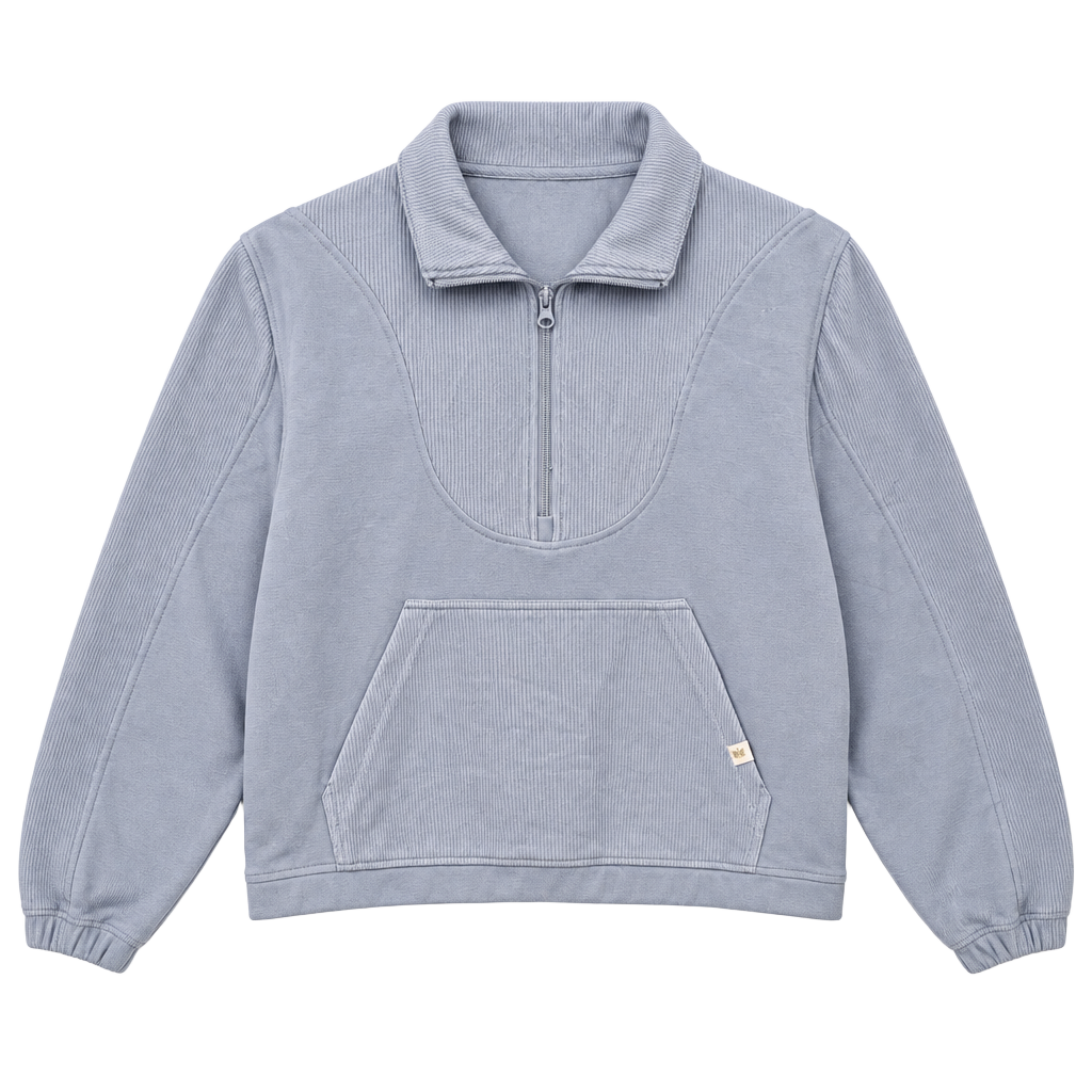 Simply Southern Pullover Size L Light Blue Quarter Zip Cropped Sweatshirt 1