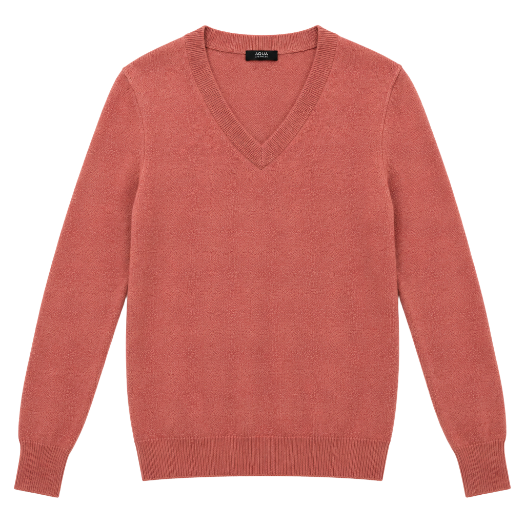 Aqua Cashmere V-Neck Sweater Size L Pink 100% Cashmere 1