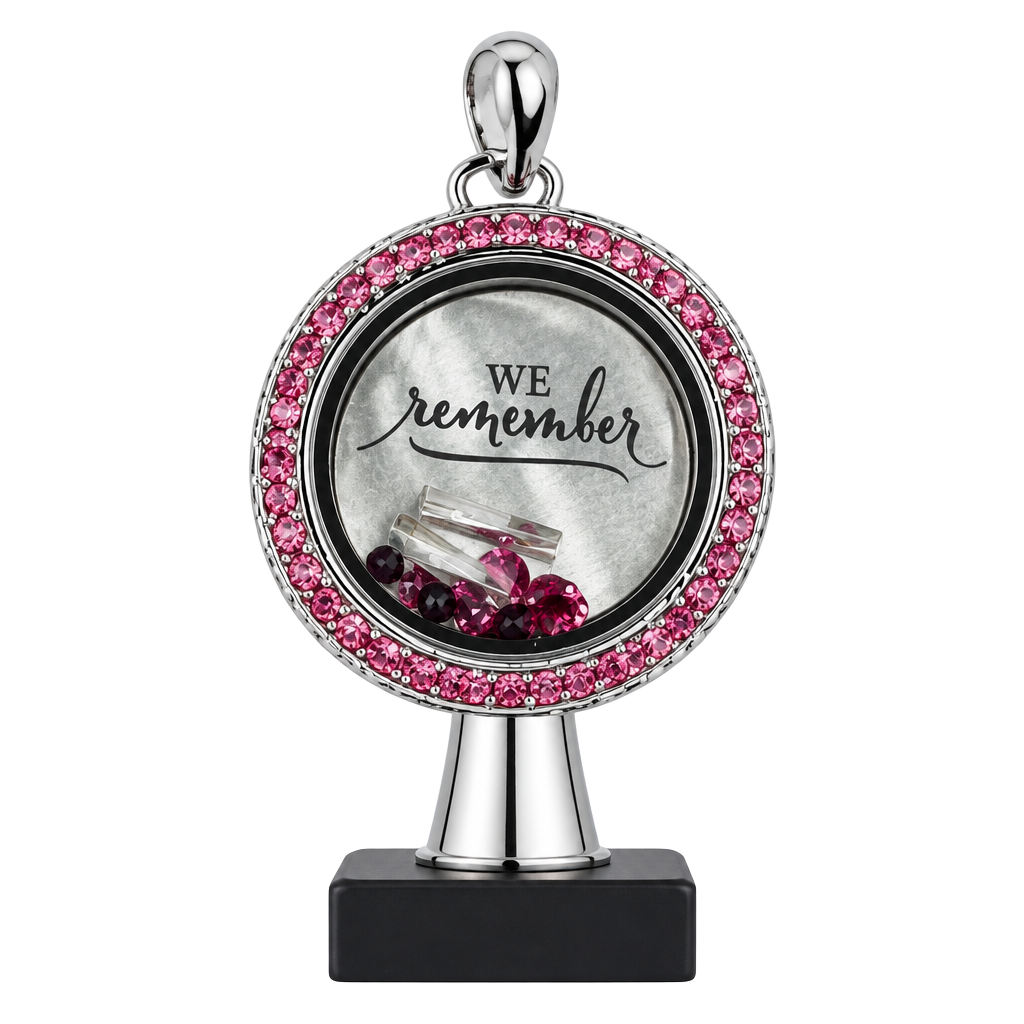 Origami Owl Medium “We Remember” Locket with Pink Rhinestones 1