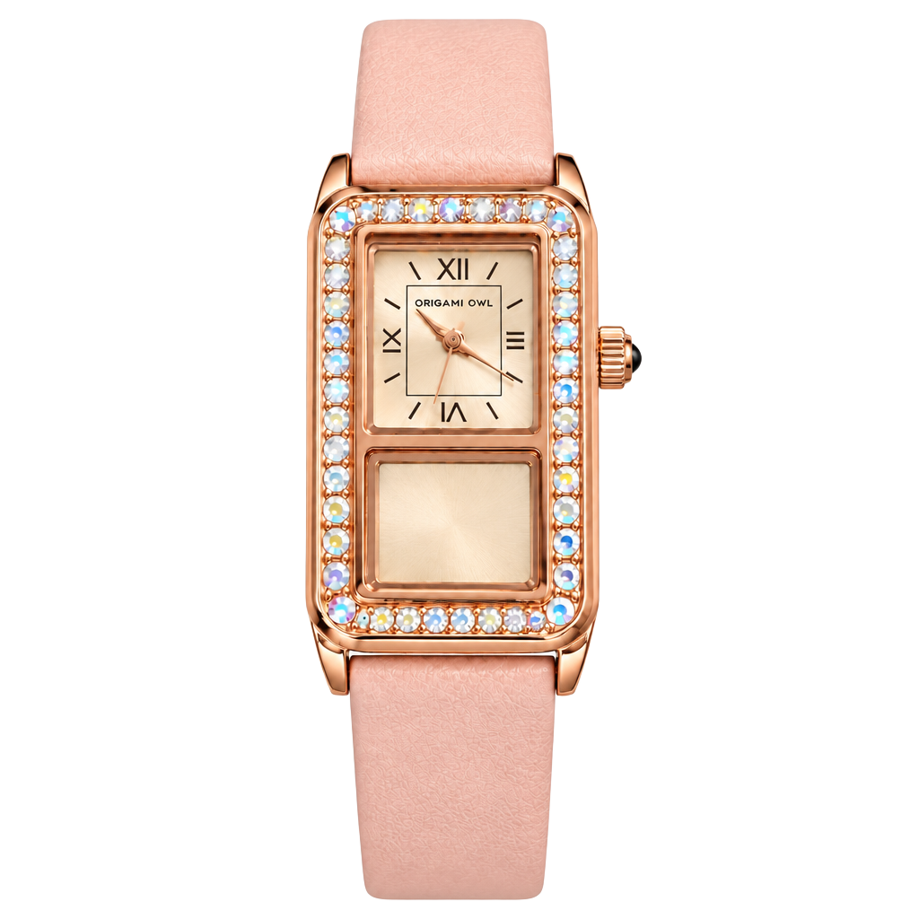 Origami Owl Blush Rhinestone Dual Face Watch 1