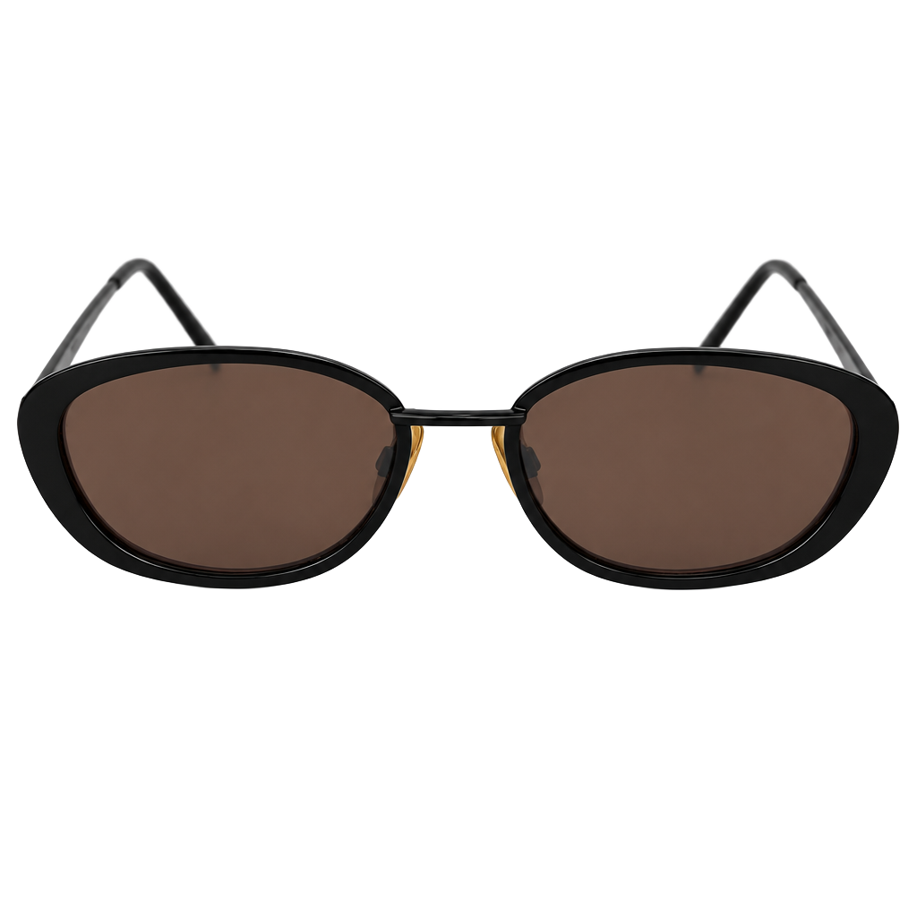 Vintage Black Oval Sunglasses Brown Lenses 1