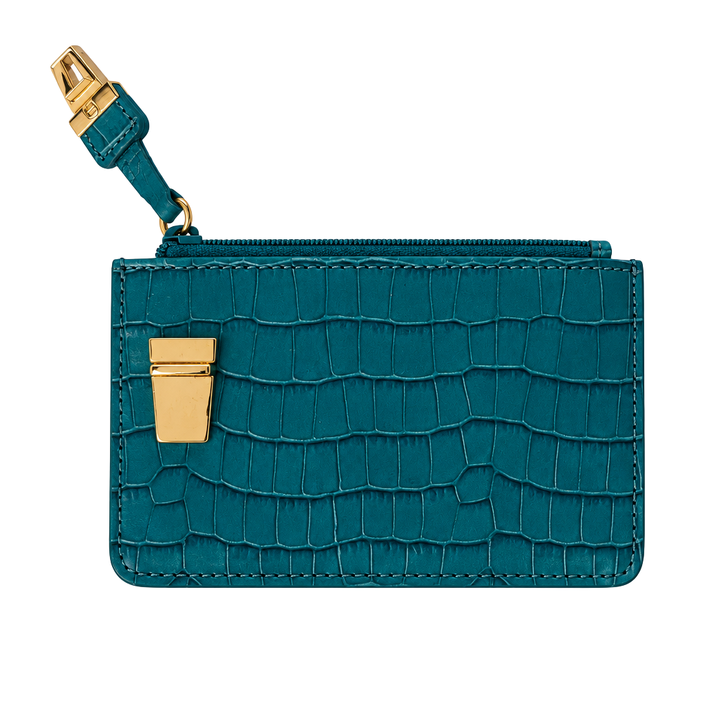 Etienne Aigner Teal Croc Embossed Leather Card Case Wallet 1