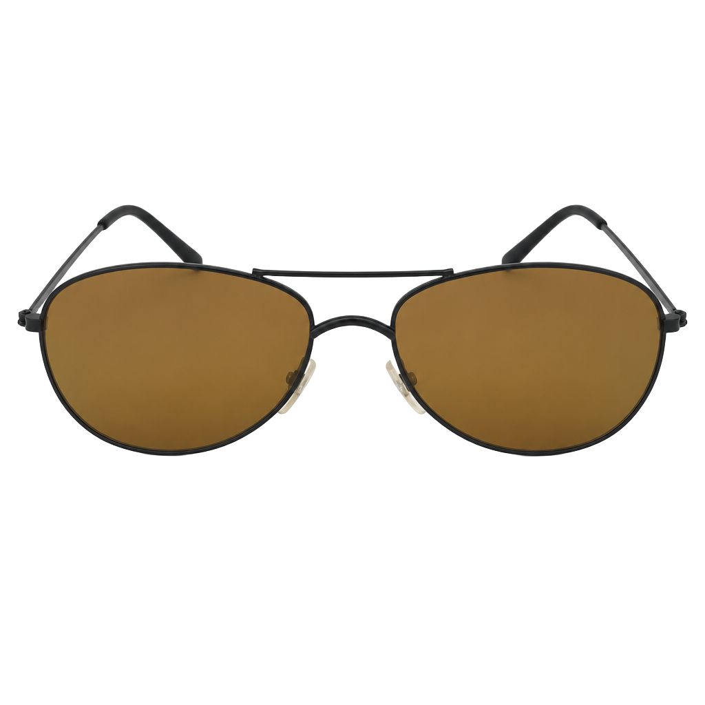Classic Aviator Sunglasses Black Metal Frame Brown Lenses 1