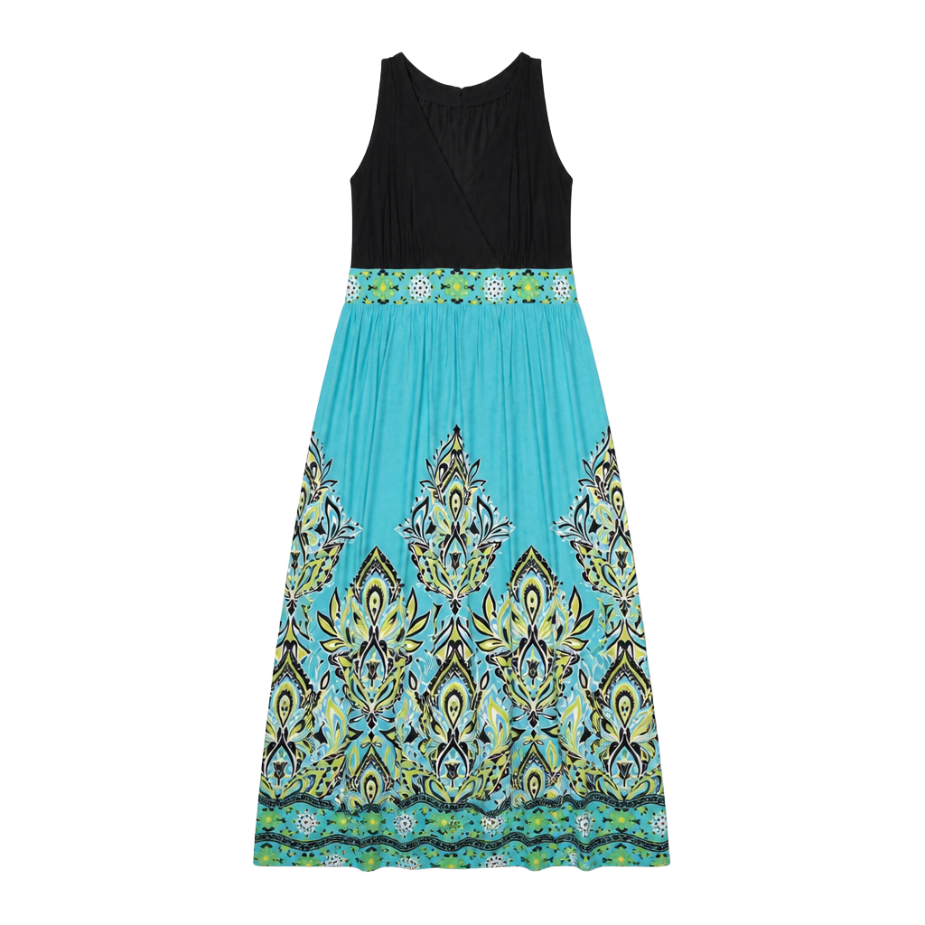 Cato Women's Sleeveless V-Neck Blue Black Paisley Print Maxi Dress Size L 1