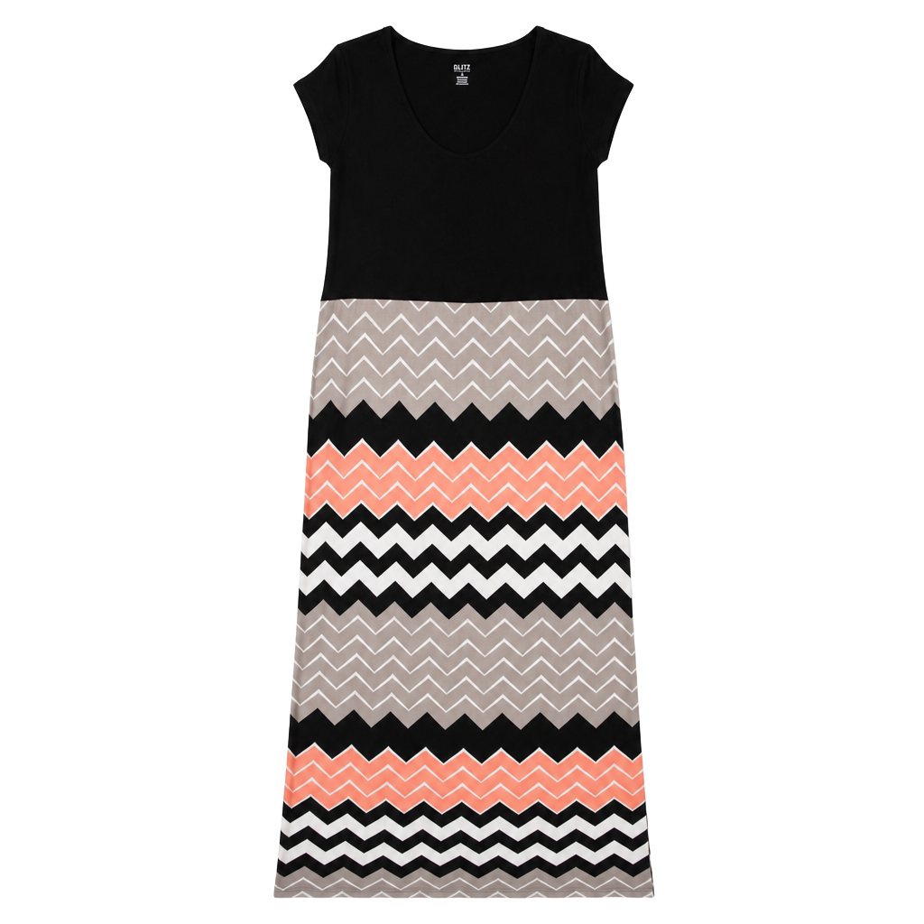 A New Approach ANA Black and Coral Chevron Long Maxi Dress Size XL 1