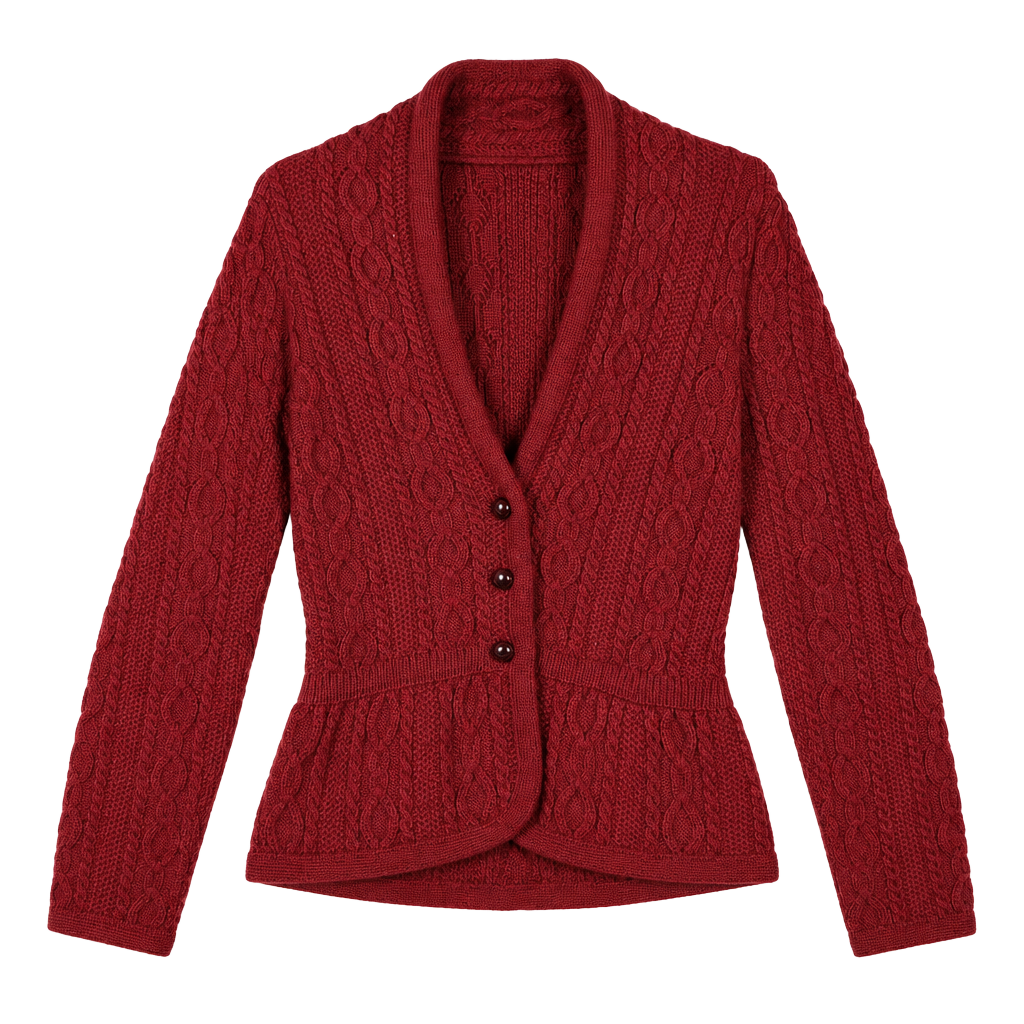 Vintage Burgundy Cable Knit Peplum Wool Cardigan 1