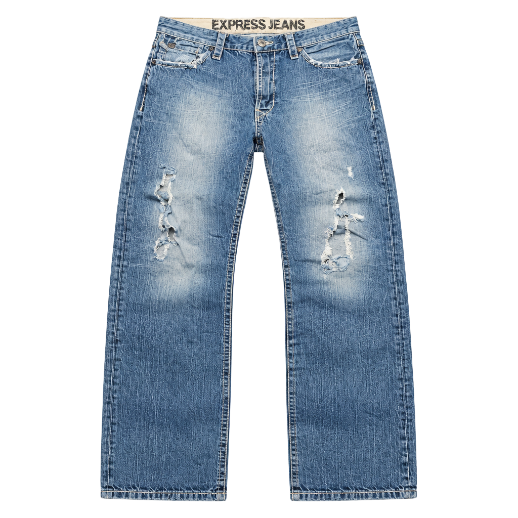 Express Classic Distressed Baggy Jeans Medium Wash 34x32 1