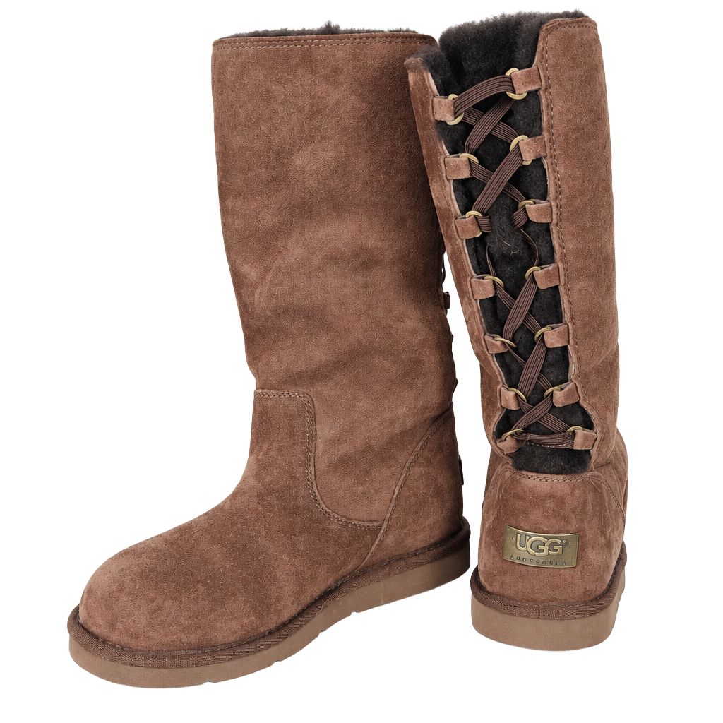 Ugg Roseberry Tall Boots Brown Suede Lace-Up 1
