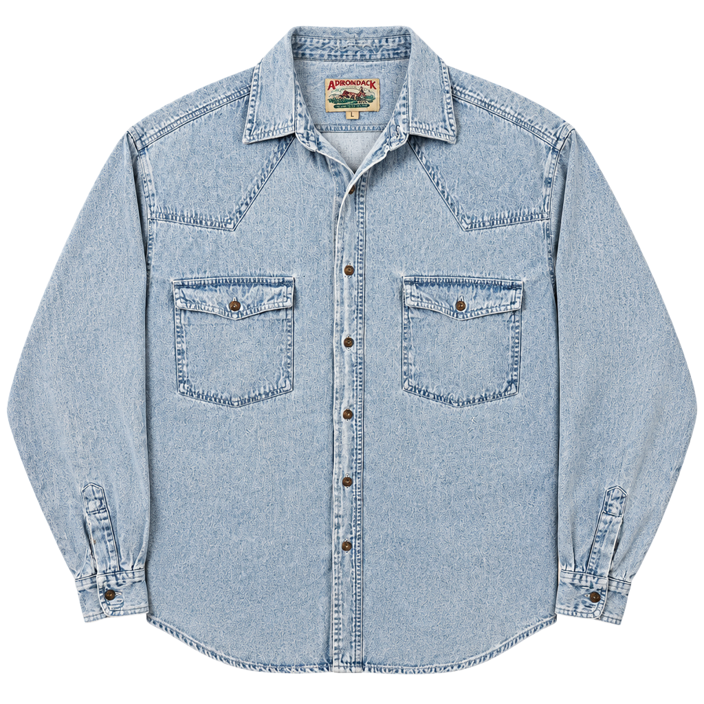 Adirondack Denim Shirt Size L Light Blue Long Sleeve Western 1