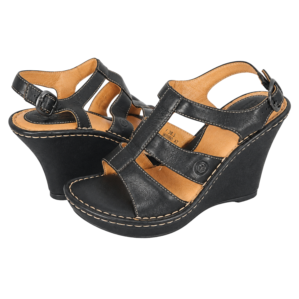 Born Wedge Sandals Size 6 Black Leather 1