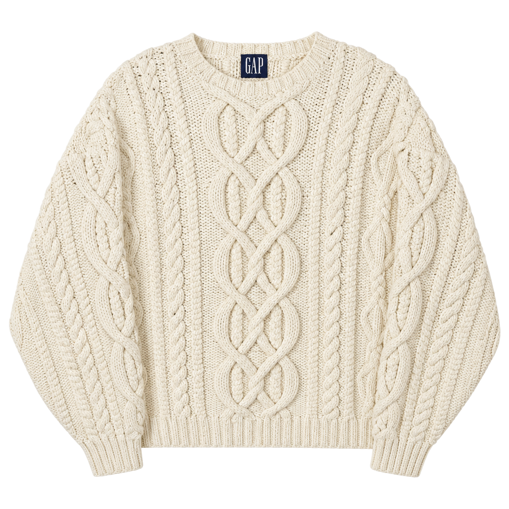 Gap Hand Knit Cable Knit Fisherman Sweater Cream Cotton Vintage 1