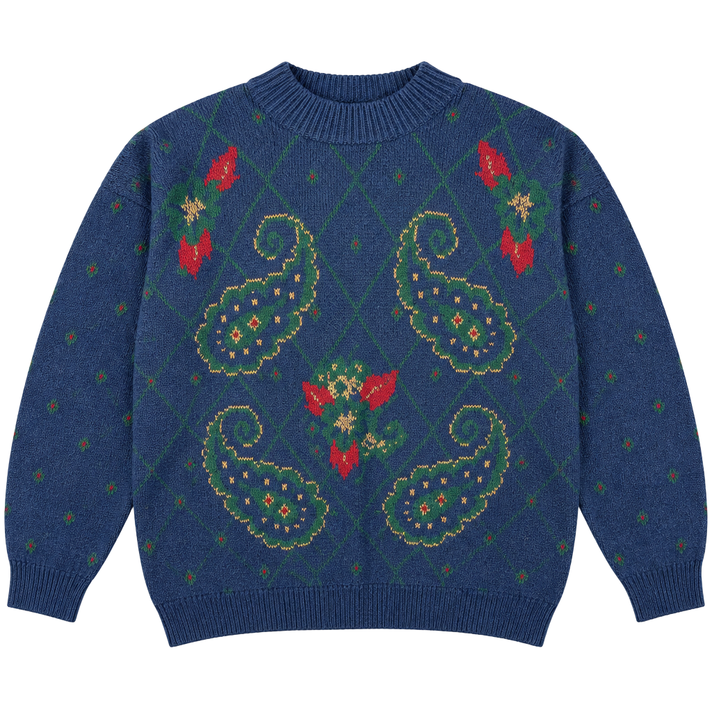 Vintage Blue Paisley Argyle Sweater Made in USA 1