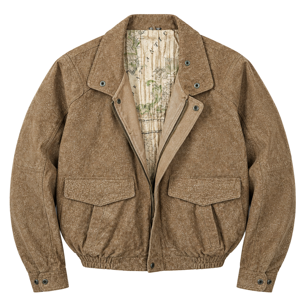Vintage Suede Leather Bomber Jacket XL Brown Map Lining 1