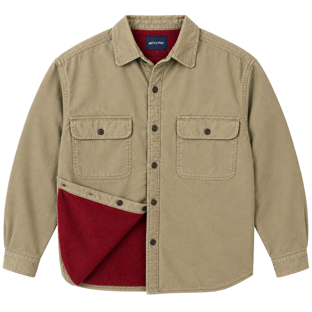 Puritan Fleece Lined Button Up Shirt Tan XL 1