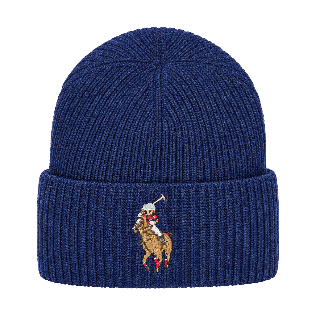 Polo Ralph Lauren Riding Bear Beanie O/S Navy Blue Ribbed Hat 1