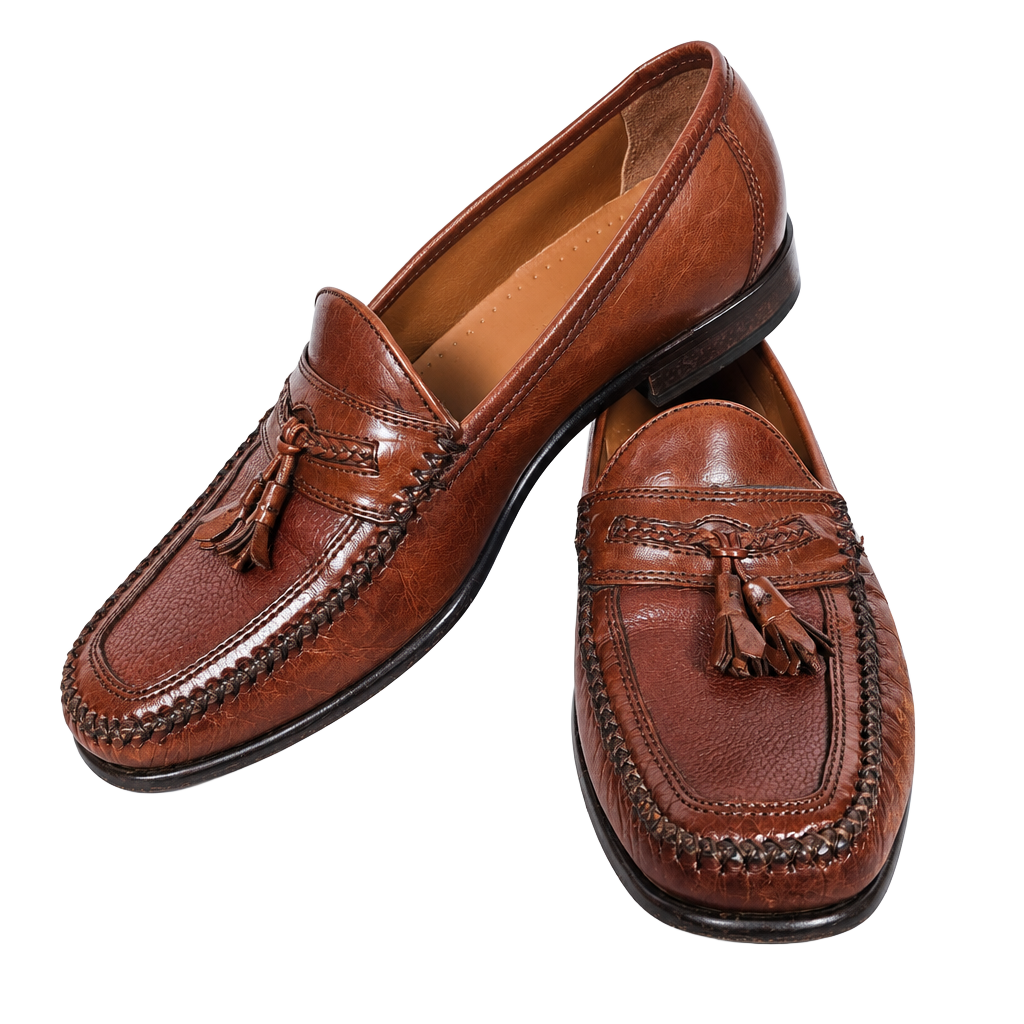 Bostonian Men's Brown Leather Woven Tassel Loafer Dress Shoes 1
