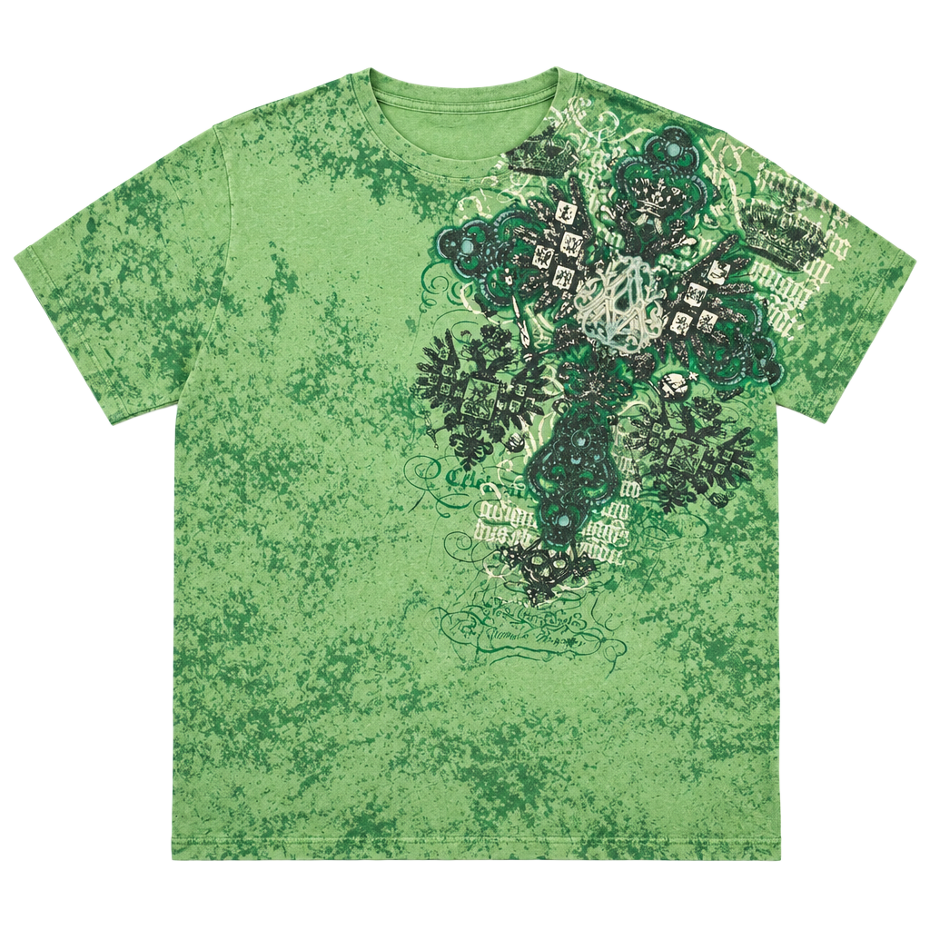 Affliction Graphic T-Shirt Green Y2K Grunge Short Sleeve Tee 1