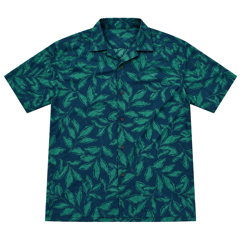 Uniqlo Short Sleeve Button Down Shirt Size M Green Leaf Print 1