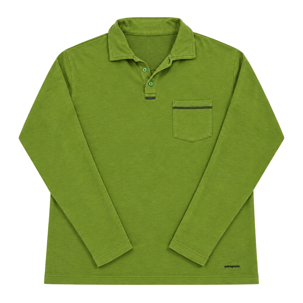 Patagonia Long Sleeve Polo Shirt Size M Green Pocket 1
