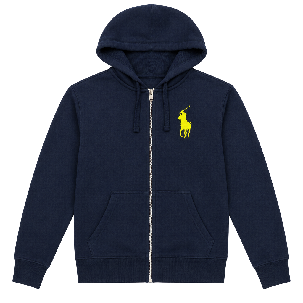 Women’s Ralph Lauren Fleece Full-Zip Hoodie Size L/G Navy Yellow 1