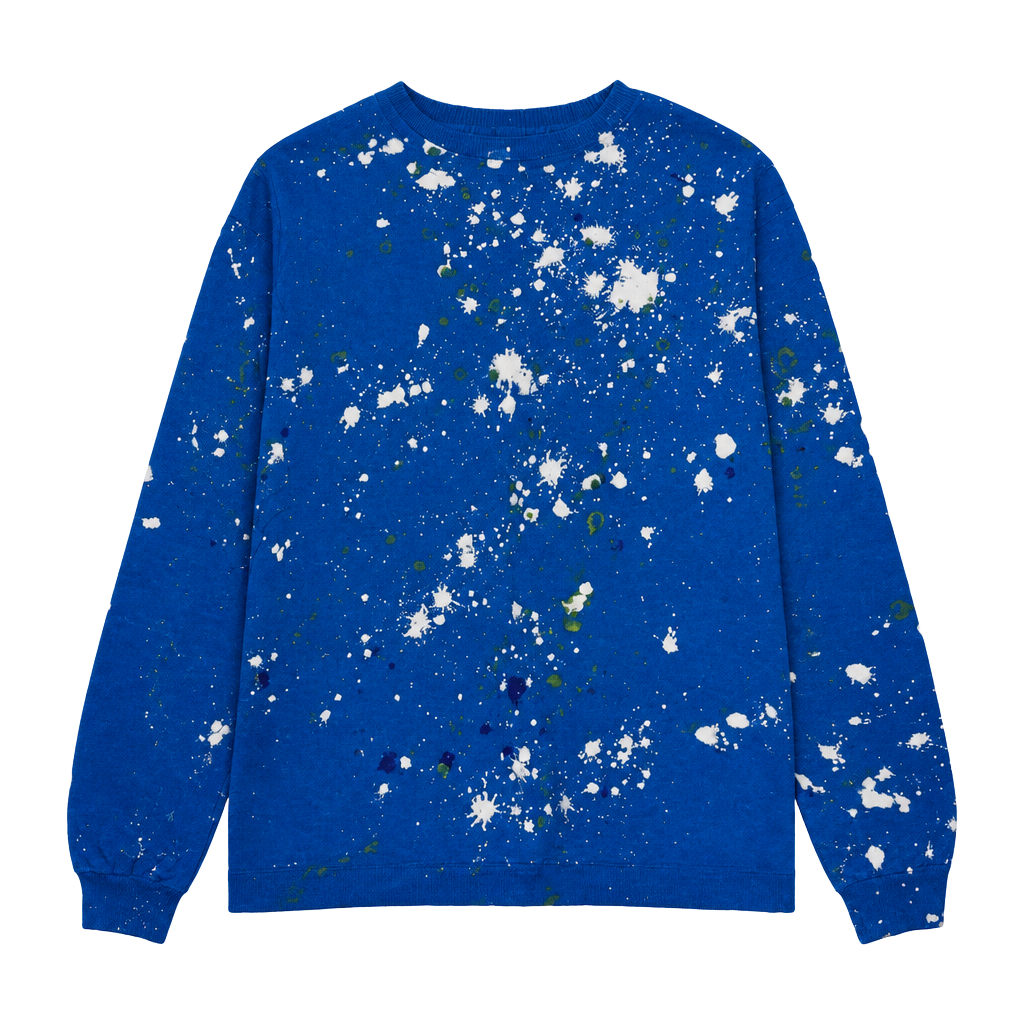 Hanes ComfortSoft Blue Paint Splatter Long Sleeve T-Shirt Size Large 1