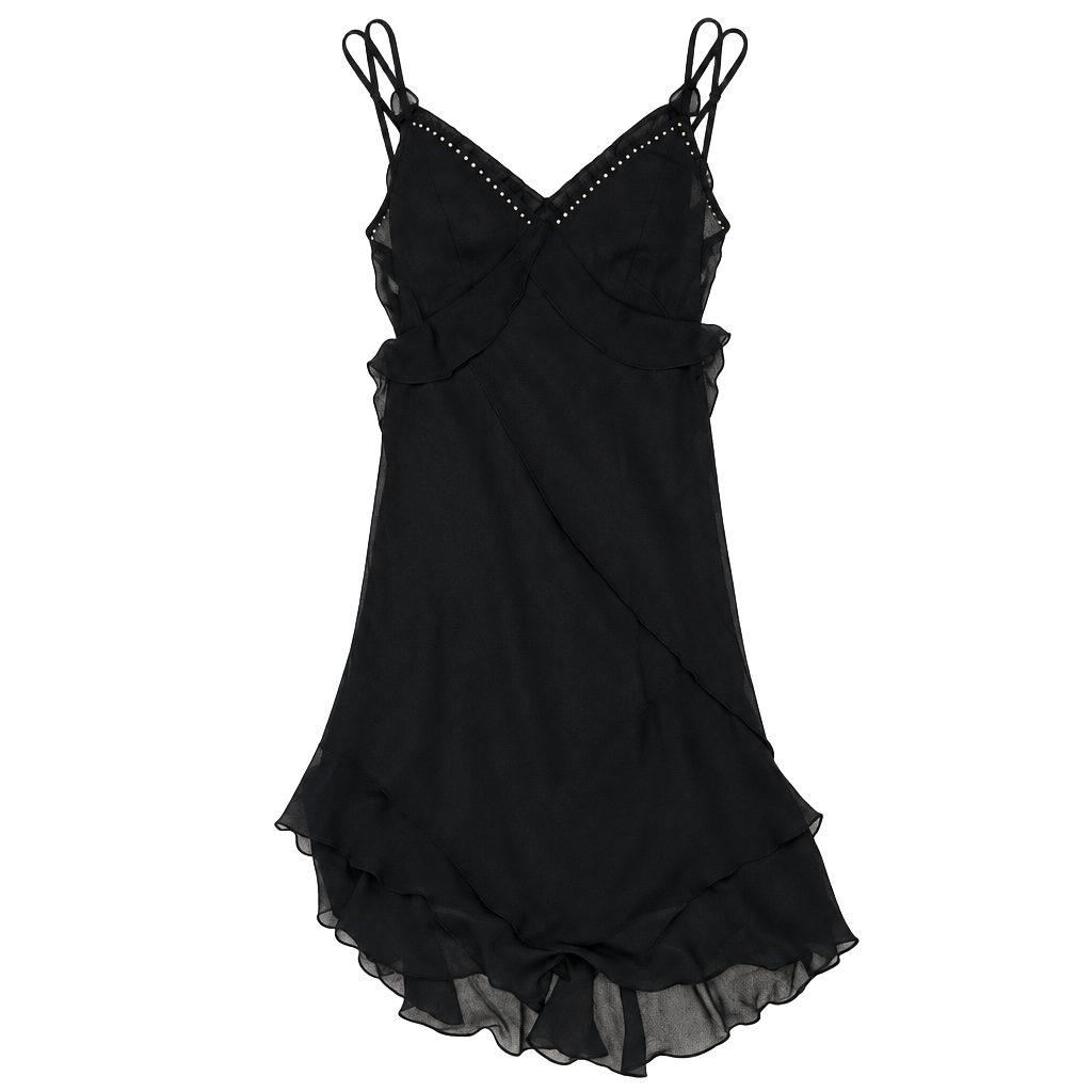 Victoria's Secret Slip Dress Size M Black Chiffon Ruffle Studded Y2K 1